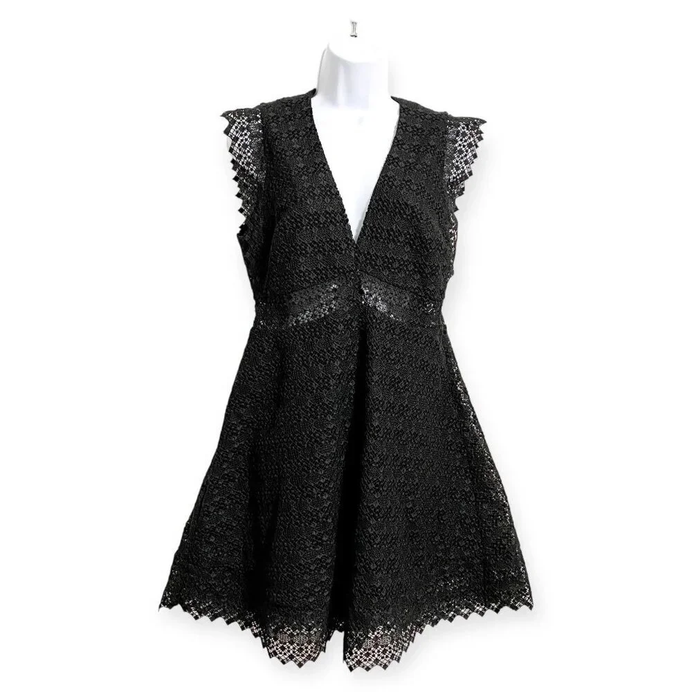 Sandro Lindsey black pinked crocheted dress, Size 3/L - Picture 3 of 15